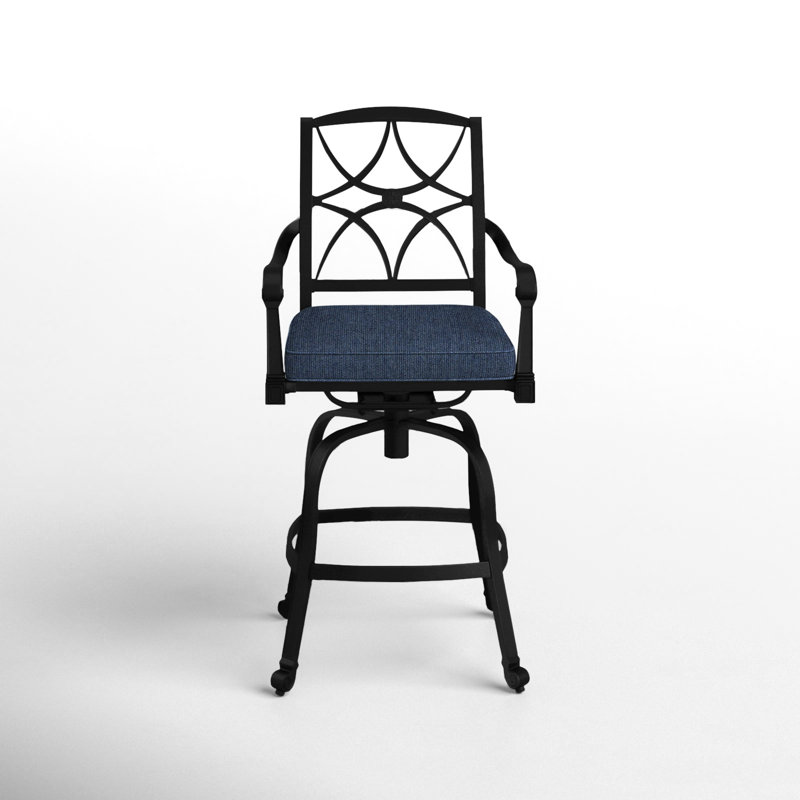 Wiltshire Outdoor Swivel Bar Stool, Textured Black, 30.25", Spectrum Indigo Sunbrella® Plainweave