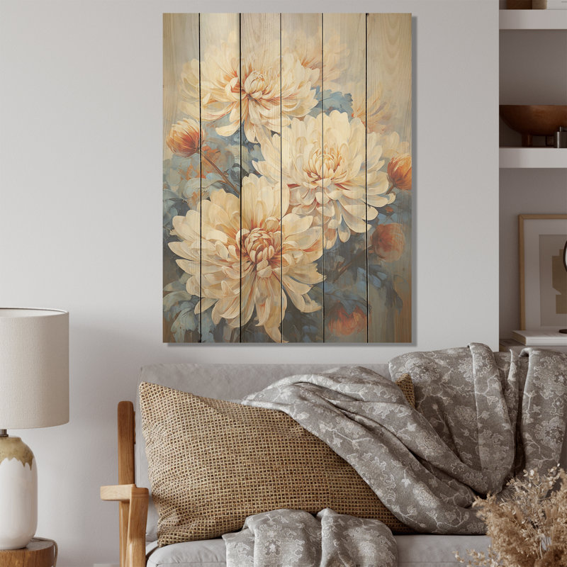 Garden Bliss Mums In Soft Colors - Art sur bois de pin naturel, H 32 po x l 24 po