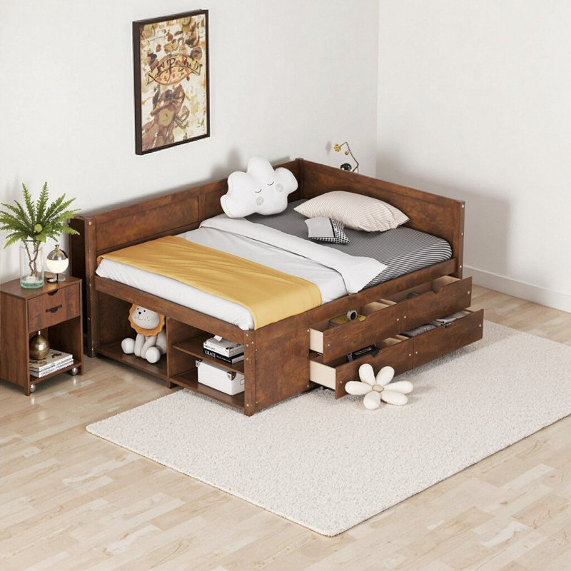 Full Size Storage Daybed with Drawers & Shelves, Walnut (LP102023AAD), Walnut