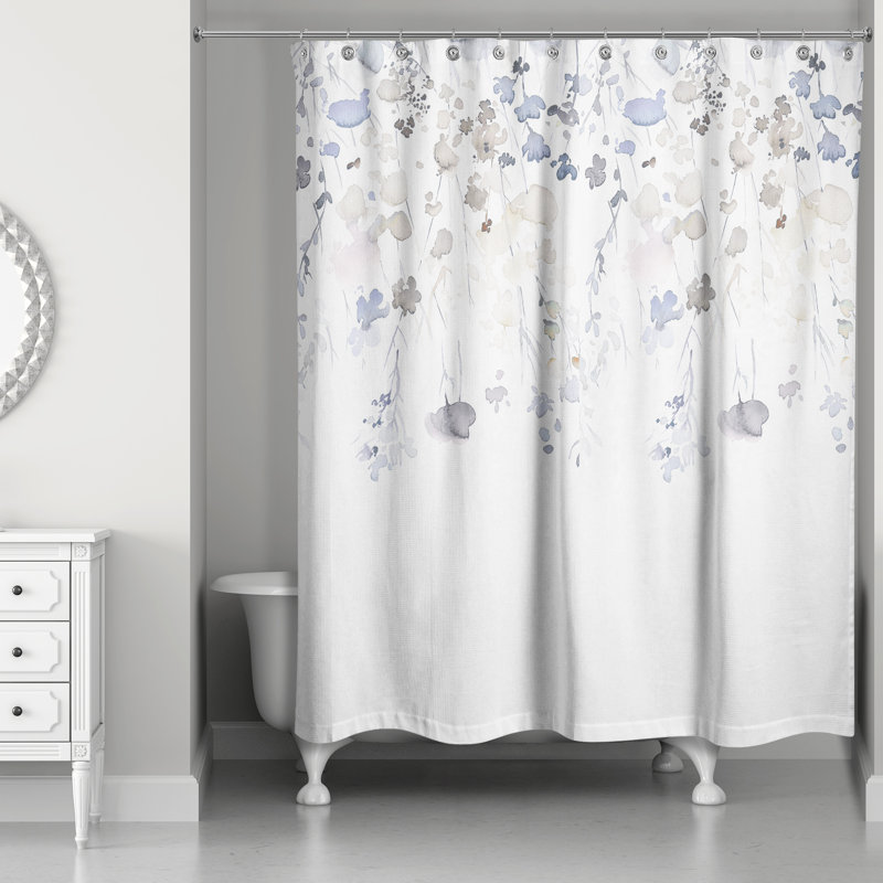 Reva Floral Single Shower Curtain, Blue