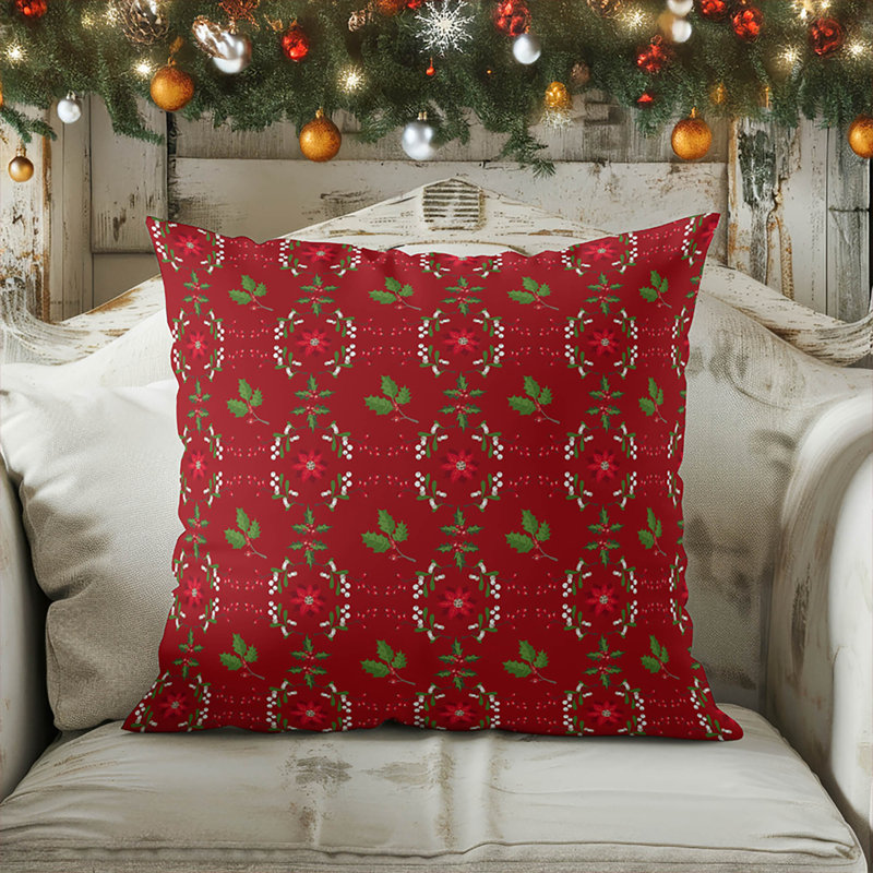 Coussin Botanical Poinsettia, Rouge, Carré 18 po