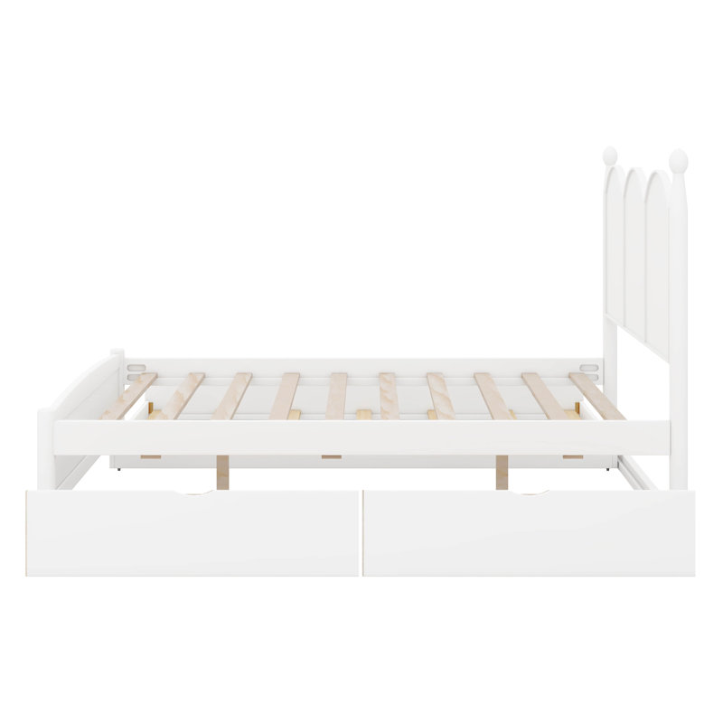 Structure de lit grand format avec 2 grands tiroirs, lit gigogne simple TG, structure de lit plateforme en bois de style rustique avec tête de lit courbée