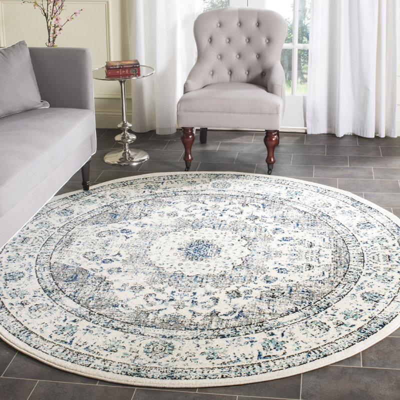Farnborough Oriental Ivory/Gray Area Rug, Round 3'