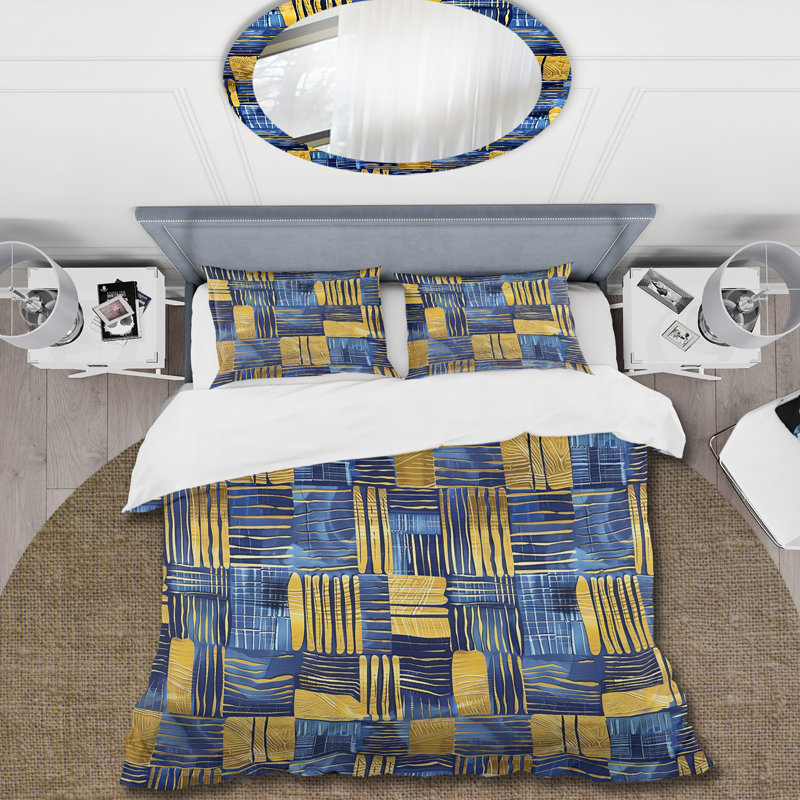 Ensemble de housse de couette Blue Gold, Housse de couette très grand + 2 taies décorativ