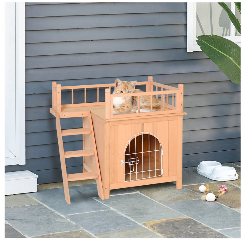 2-Level Wooden Cat House