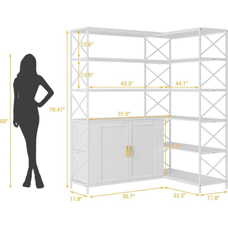 6 Tier L Shaped Corner Bookcase, White