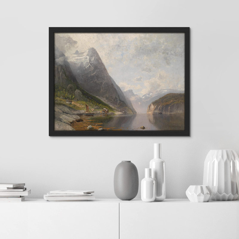 «Retro Mountain Range River Passage» sur papier, Noir, H 12 po x l 16 po