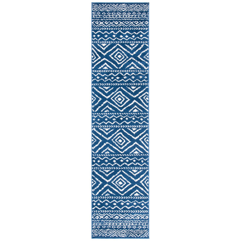 Tapis bleu marine / ivoire Stuckey Southwestern, Tapis de couloir 2 pi x 9 pi