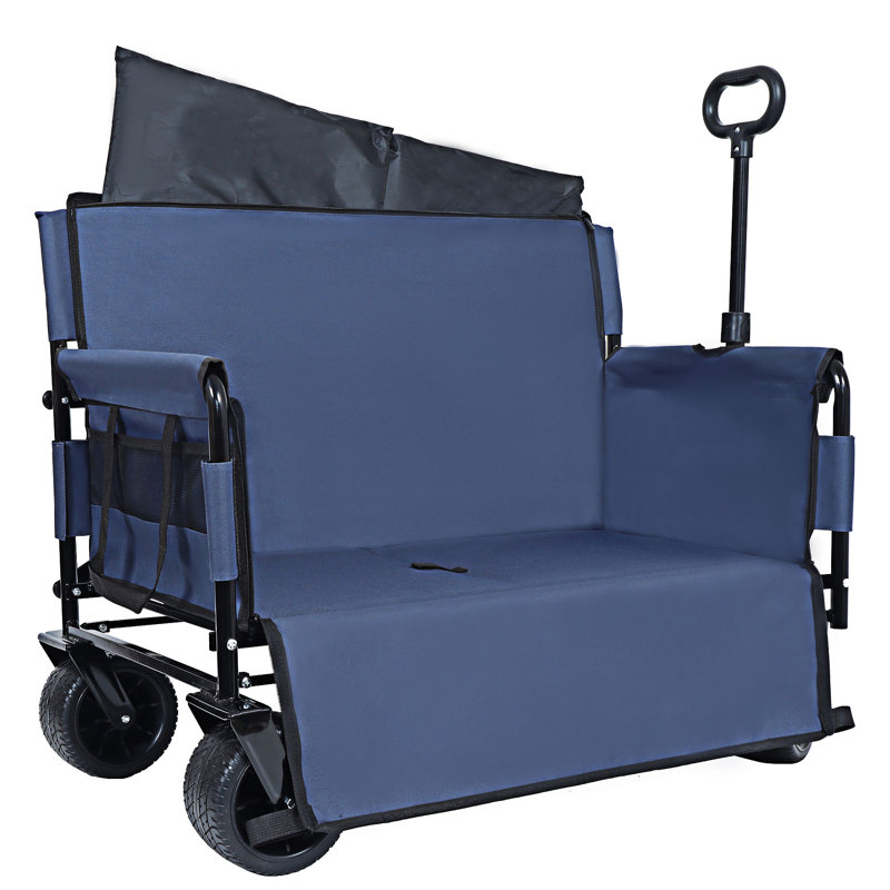 Convertible Folding Wagon Cart With Bench Seat, Dark Blue