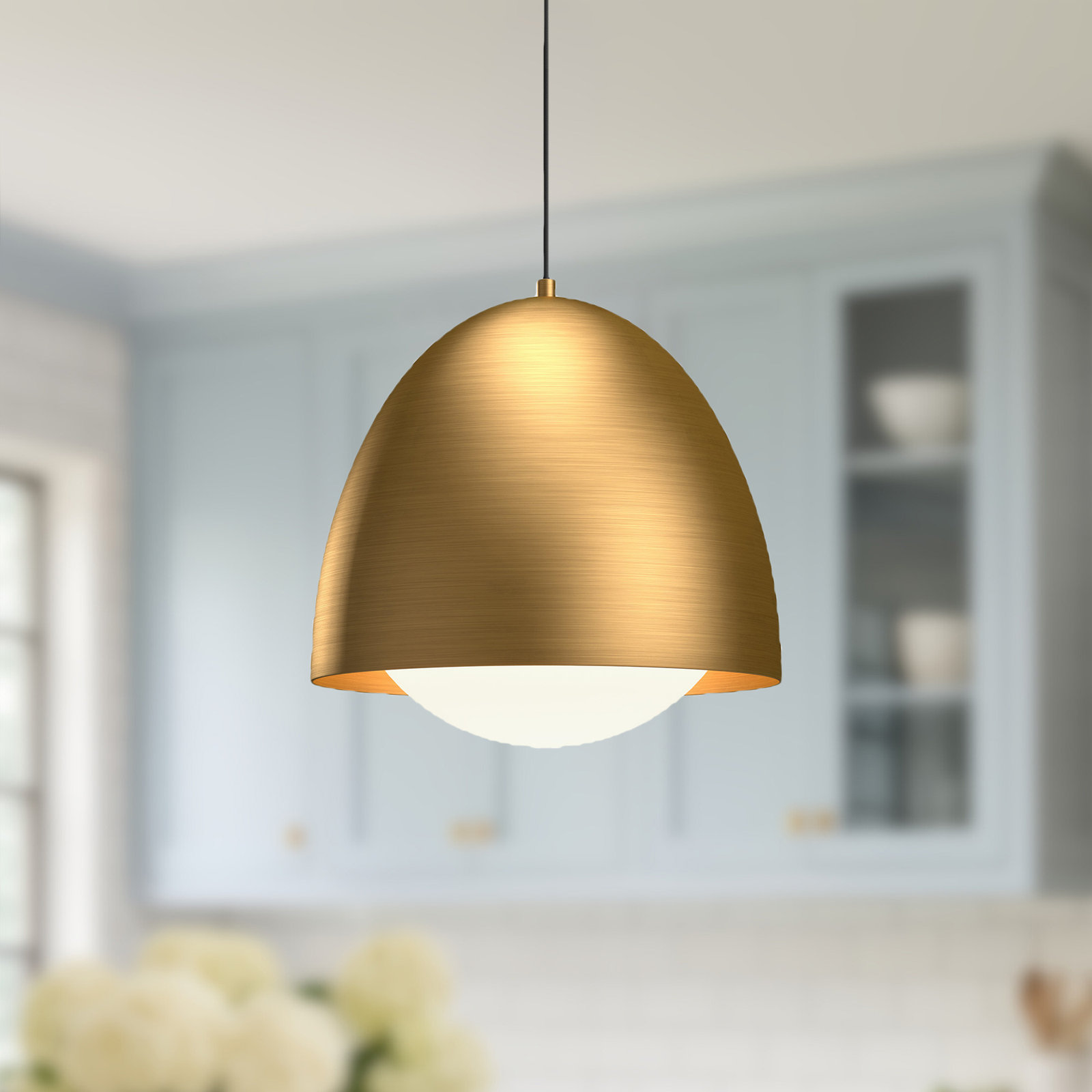 Torten Single Light Glass Steel Pendant, Aged Gold, 92.13" H x 16" W x 16" D