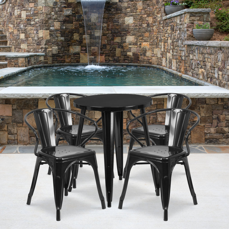 Ensemble de table ronde intérieure / extérieure en métal 24 po Cordele, Noir, H 29,50 po x l 30 po x L 30 po