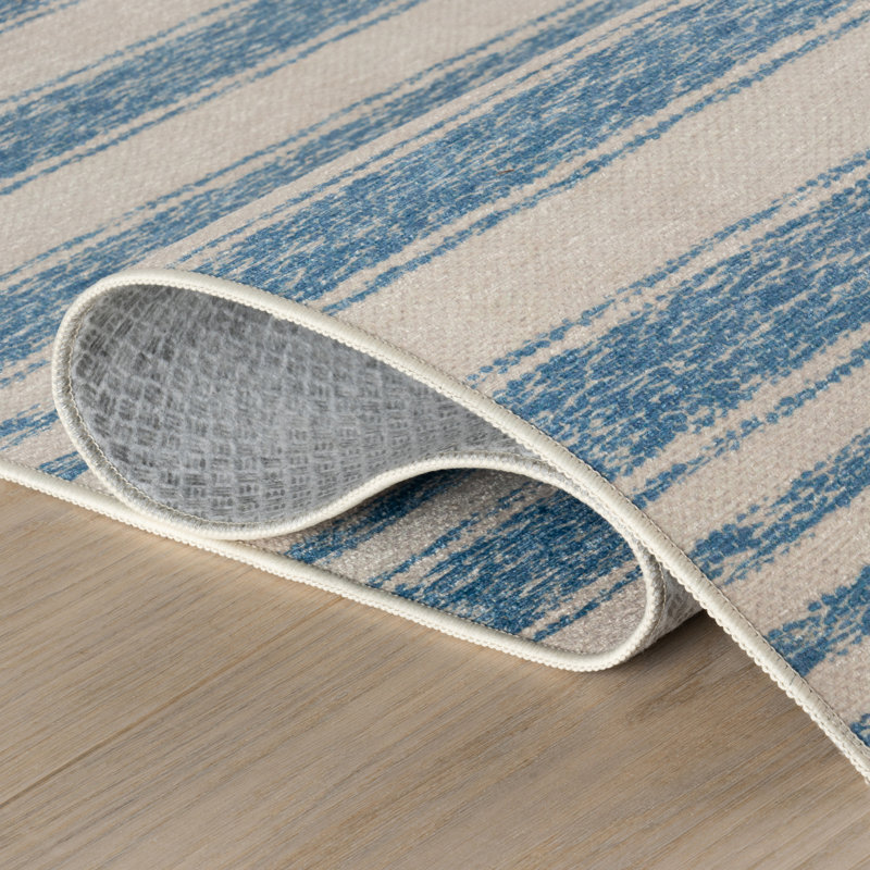 Vion Coastal Striped Machine Washable Rug, Rectangle 6' x 9'
