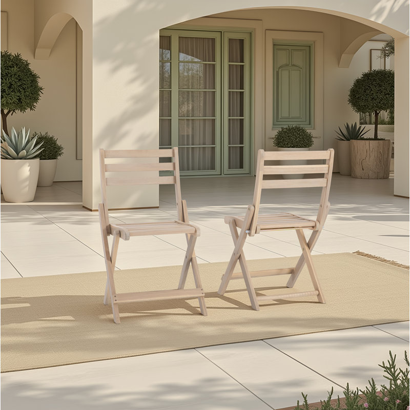 Chaise de patio pliante en bois massif (ensemble de 2), Blanc délavé