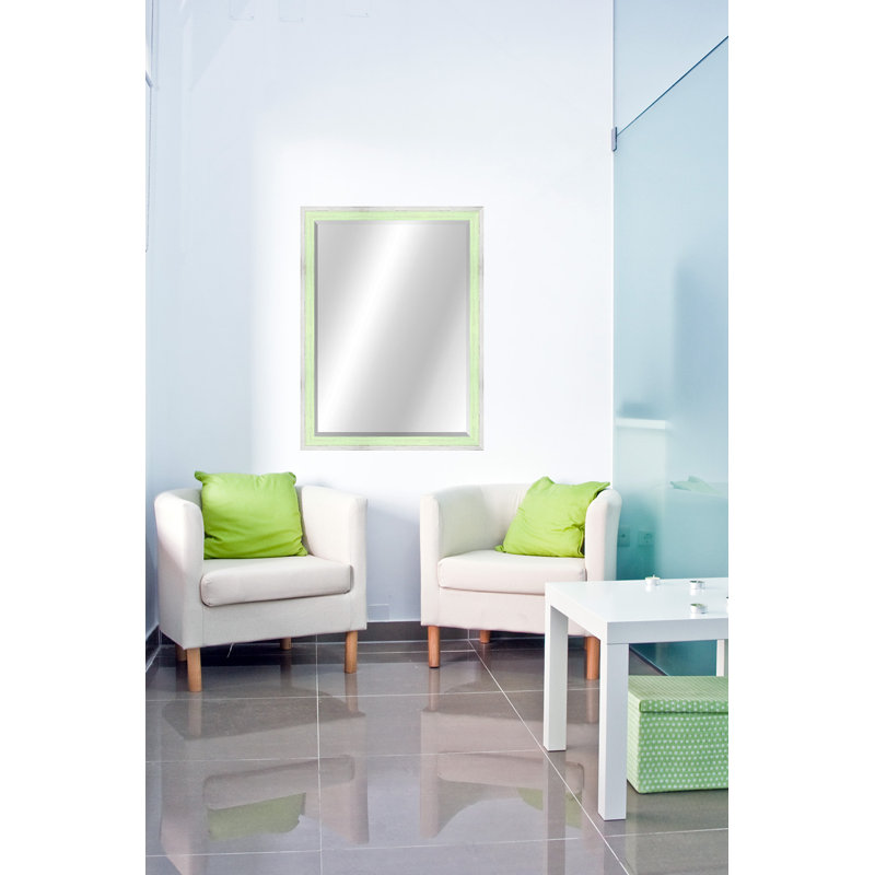 Country Colors II Solid Wood Rectangle Wall Mirror, 32.5" x 26.5", White/Mint