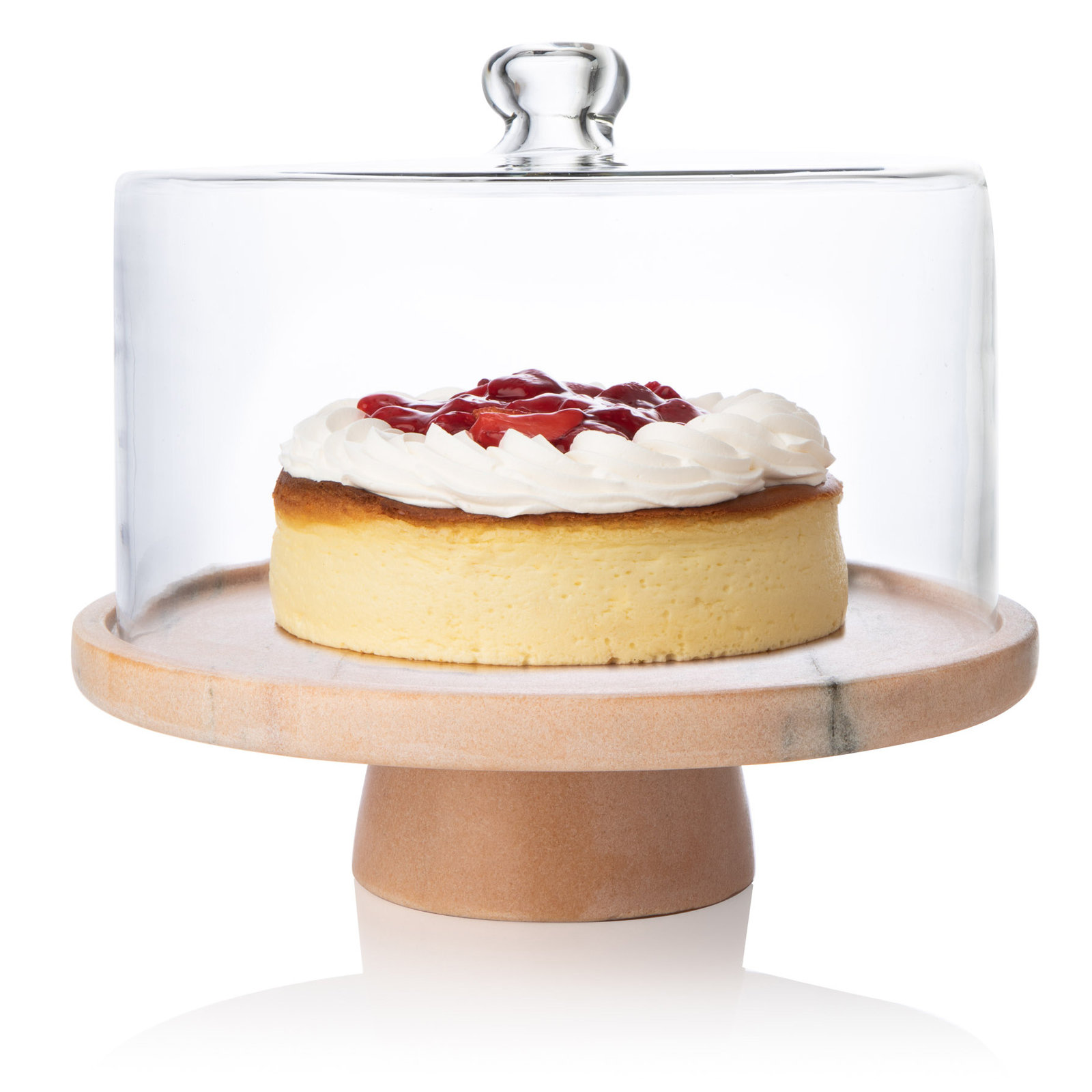 Sabrina Marble Footed Cake Stand With Dome, Pink