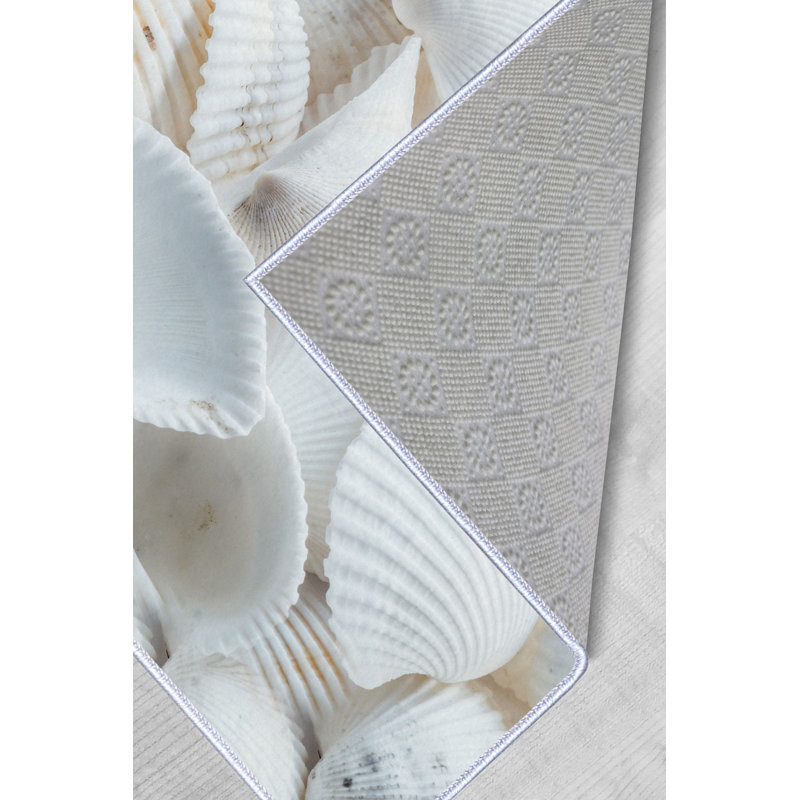 Tapis blanc en polyester tissé à la machine, Rectangle 5 pi 11 po x 9 pi 2 po