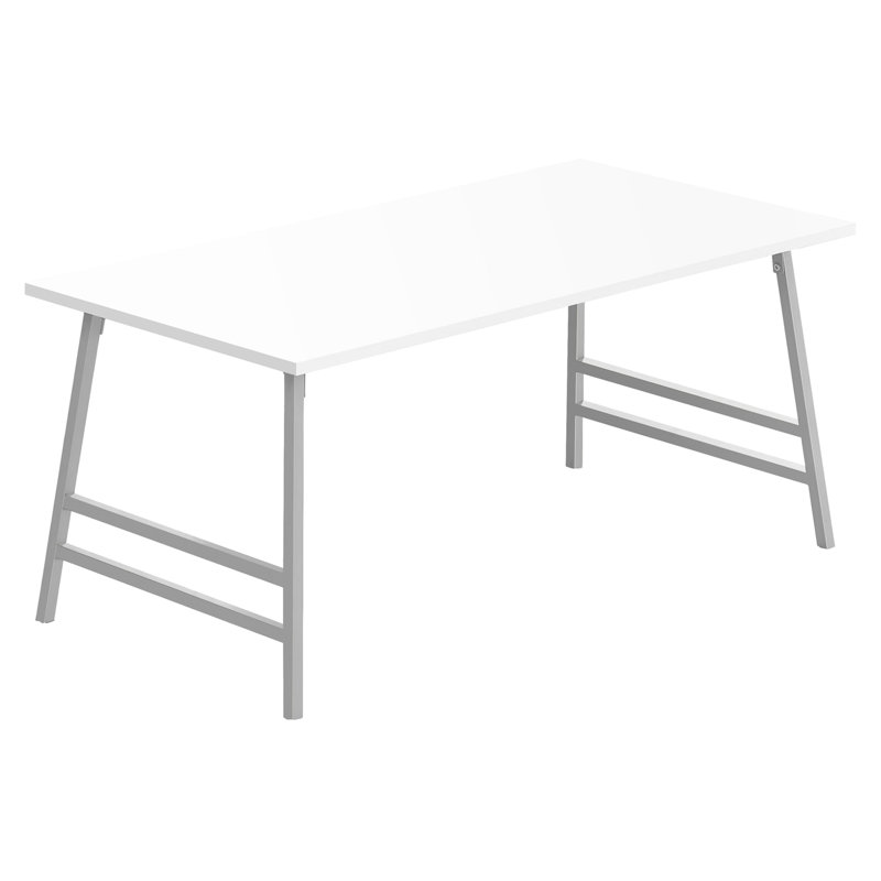 Idée de table de salon rectangulaire L 40 po, surface stratifiée blanche, pieds décoratifs en métal gris, rectangulaire et métal, chic moderne