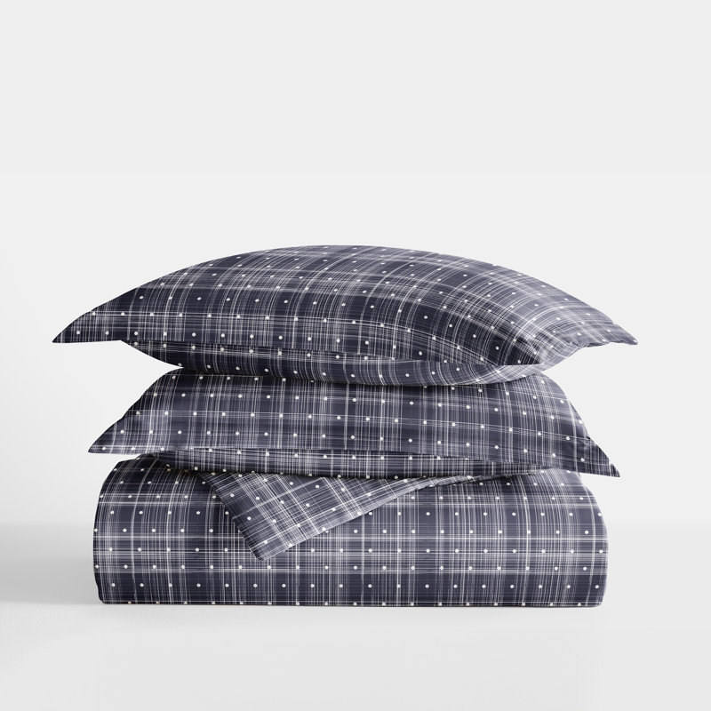 Simply Soft Polka Dot Duvet Cover Set, Navy, Queen Duvet Cover + 2 King Shams