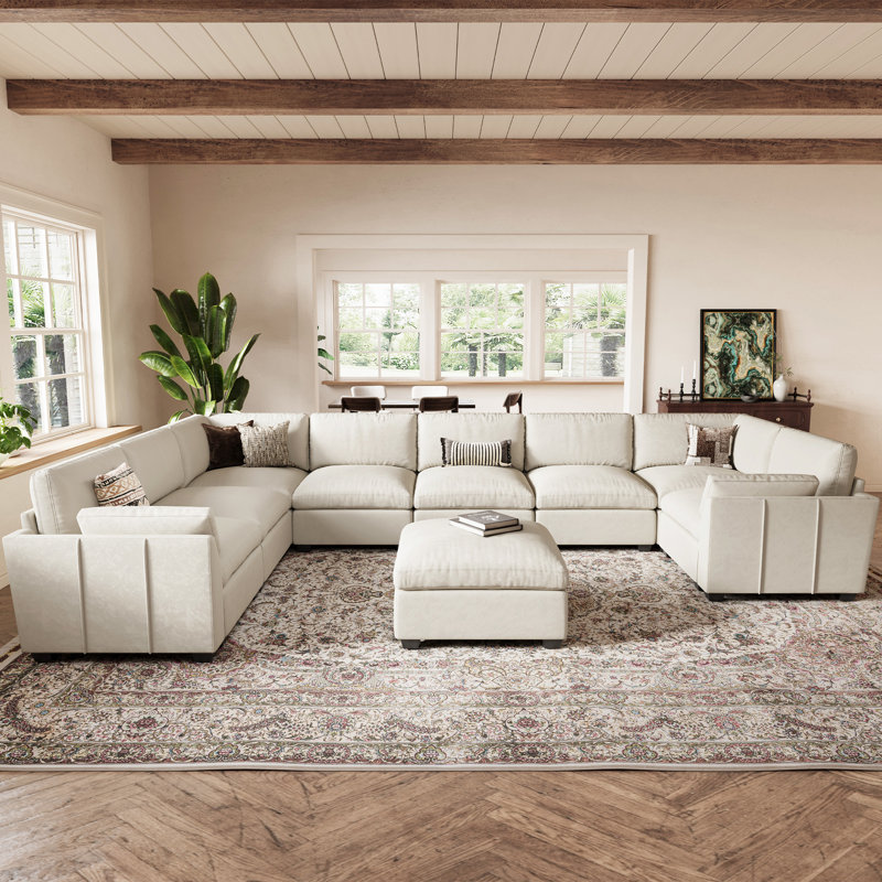 Knaack Oversized U Shaped 169.3'' Wide Sectional Sofa Velvet & Plush Wide Livingroom Couch, Beige Velvet