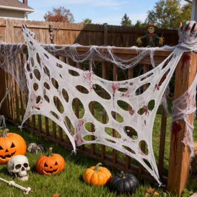 Halloween Spider Web Decorations Outdoor DIY Stretchy Beef Netting Spider Web for Haunted House