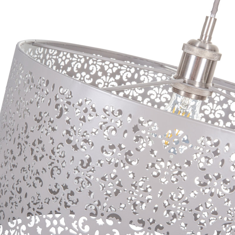 Marrakech Designed Pendant Light Shade with Floral Decoration, Grey, 19cm H x 29cm W x 29cm D