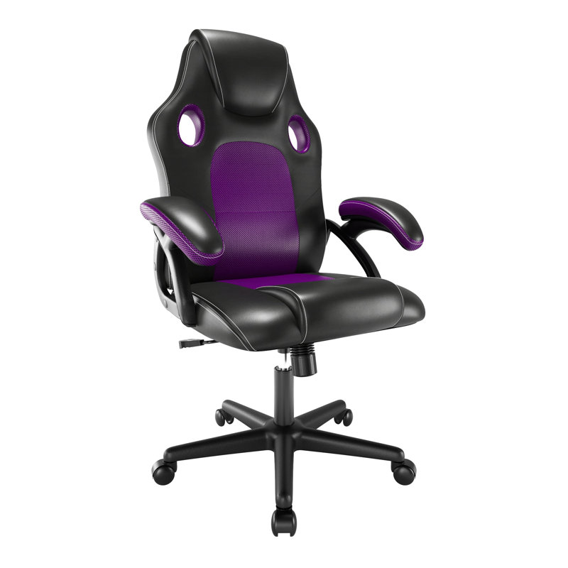 URBNLIVING Adjustable Ergonomic Swiveling PC & Racing Game Chair, Purple/Black