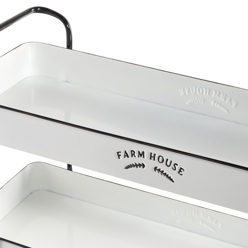 Nitra White Metal Rolling 3 Shelves Kitchen Storage Cart with Farm Fresh Design