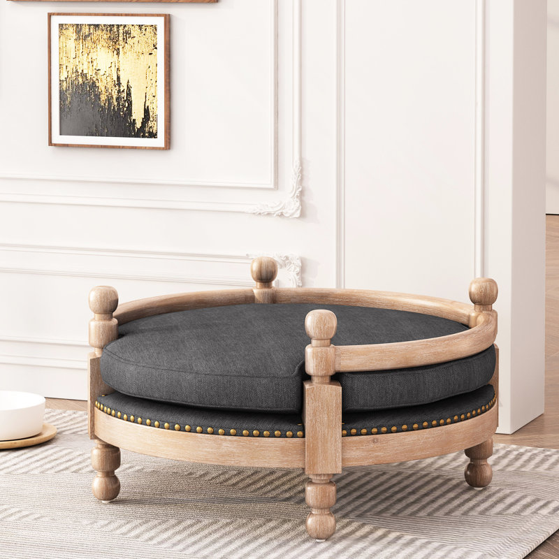 Lit pour animal de compagnie de taille moyenne, design contemporain, l 28,47 po x P 15,26 po, rembourré, garniture cloutée, lit gris anthracite, style