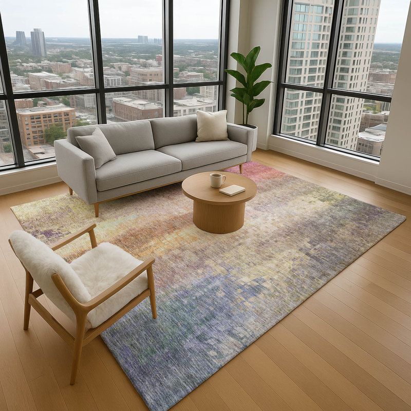 Premium Machine Washable Mayfield AMF2241 Abstract Rug, 3' x 5', Blush