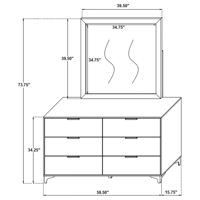 Commode 6 tiroirs avec miroir Tracie - noir et or