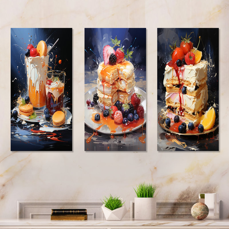 Expressive Cravings Desserts - Ensemble de salon mural en métal 3 desserts, H 28 po x l 36 po