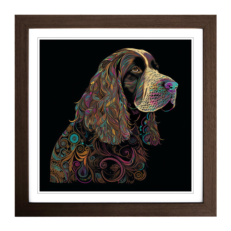 Cocker Spaniel Paisley Art - Single Picture Frame Print on Wood, Walnut