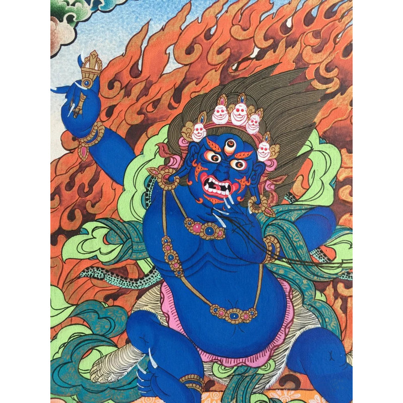 Angry Vajrapani Thangka (Thangka sans brocart) | Or 24 carats avec acrylique sur toile