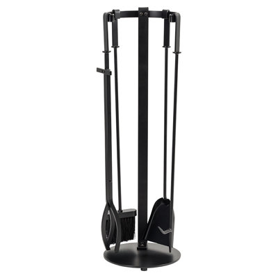 Modern Ember Knoll Fireplace Tool Set - Includes Brush, Shovel, Fire Poker, Tongs, and Stand - Steel