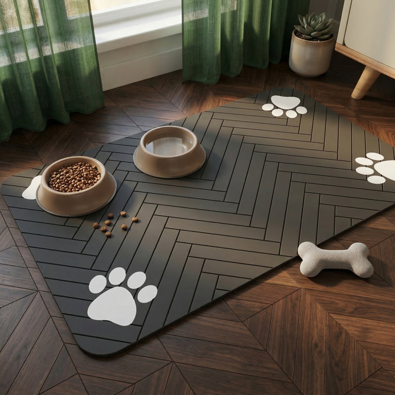 Napperon pour chien et chat 20 po x 12 po à séchage rapide avec envers en caoutchouc imperméable pour bols à eau