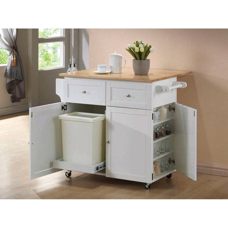 Transitional Natural Brown And White Kitchen Cart