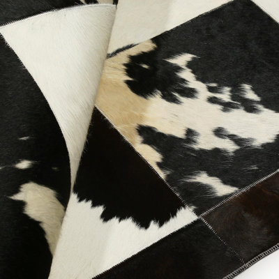 Tapis tricolore en cuir de vache naturel patchwork - Cuir véritable pour le salon, la chambre à coucher