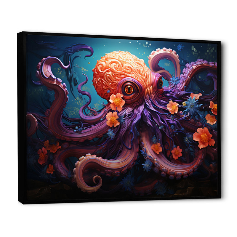 Impression sur toile Coral Octopus Serene submersion V, H 24 po x l 32 po x P 1 po, Cadre flottant blanc