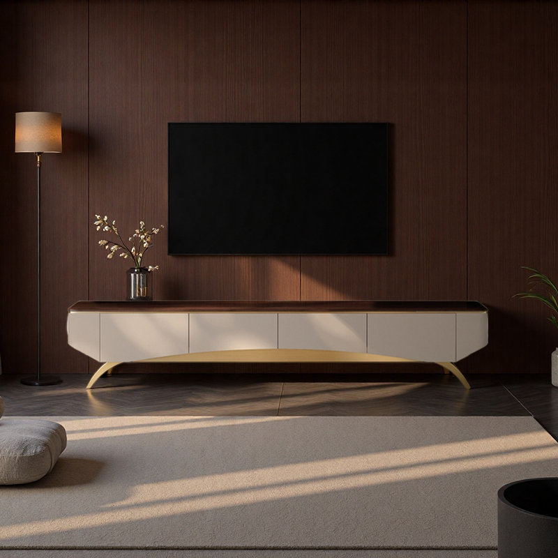 Meuble télé en bois massif de luxe clair, H 17,7 po x L 70,9 po x l 15,7 po