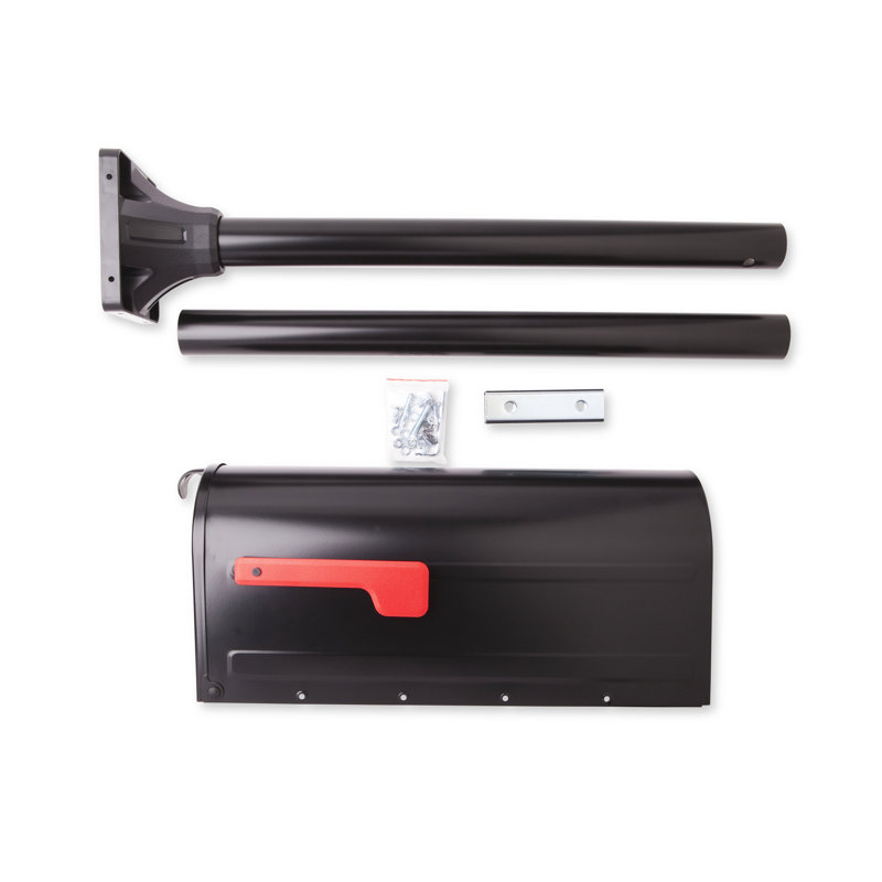 Black Steel Post Mount Mailbox and Post Kit