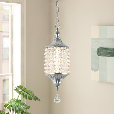 Luminaire suspendu chromé 1 lumière DEL à intensité variable en cristal