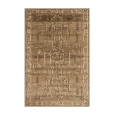 Machine Washable Art Deco Brown Area Rug