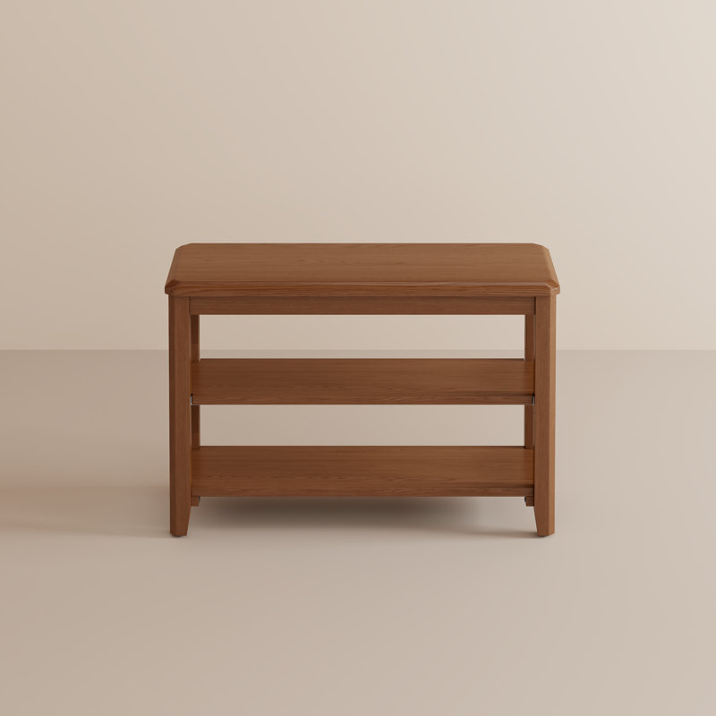 Addisin Aevah Solid Wood 2-Tier Shoe Bench, 31.5″ W, Brown