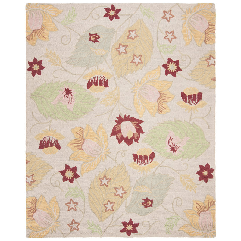 Emrick Blossom Hand Hooked Wool Floral Rug, Rectangle 8' x 10'