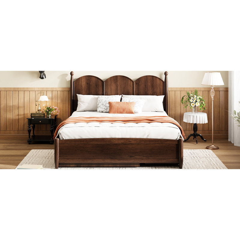 Walnut Queen Platform Bed With Efficient Storage And Twin Xl Pull-Out Superior Capacious Practical Function Pull-Out,