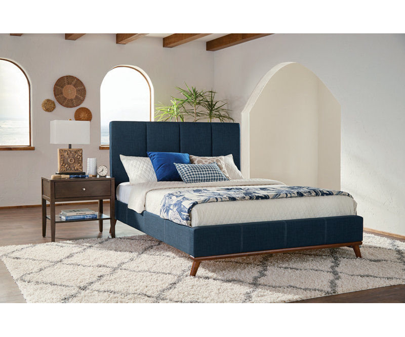 Charity Upholstered King Panel Bed Blue