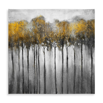 Gray Office Trees Tablecloth | Abstract Yellow Forest Decor