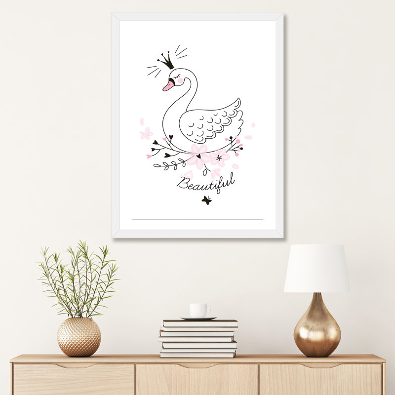 Beautiful Swan - impression d'art graphique, Papier encadré blanc, Blanc, H 32 po x l 24 po x P 1 po
