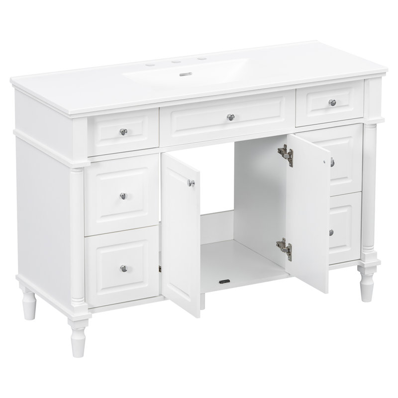 Meuble-lavabo noir rétro, 47,8 po, Blanc