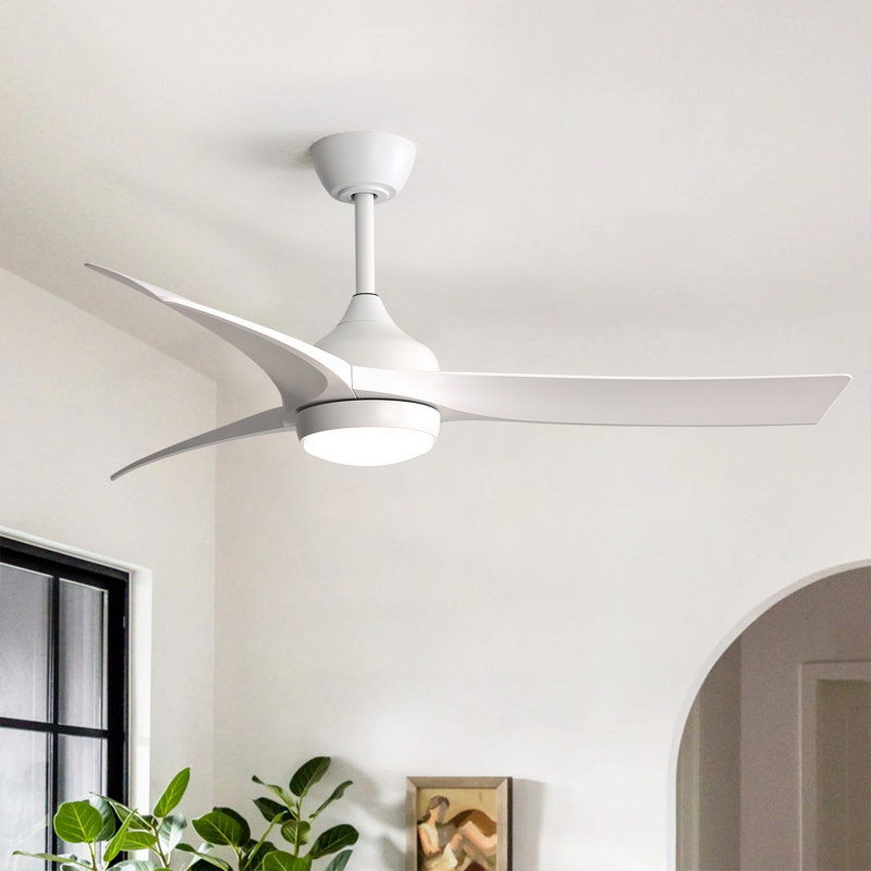 Ventilateur de plafond standard à 3 pales de 52 po avec télécommande et éclairage à DEL Nicola, Blanc
